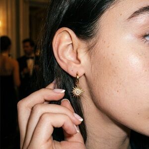 18K Gold Plated Sunburst Drop Dangle Earrings